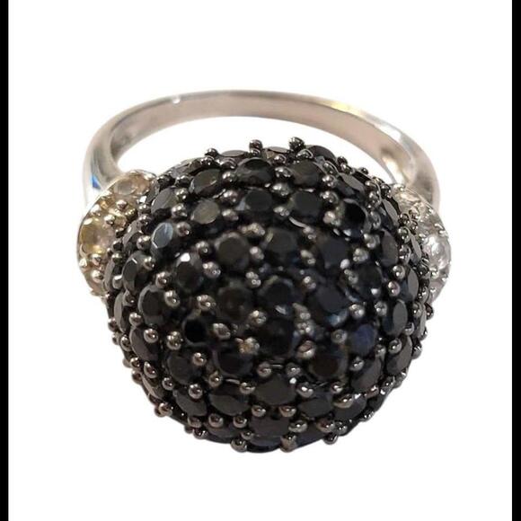 Sterling & White Gold Black Spinel & Diamonds Disco Ball Dome Ring SZ 10.25 - Picture 4 of 4